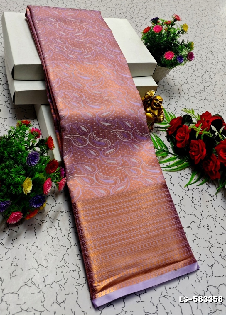 BRIDAL SILK GOLD SILVAR AND COPPER ZARI WEAVE AND WEDDING ART SILK SAREES - PURPLE