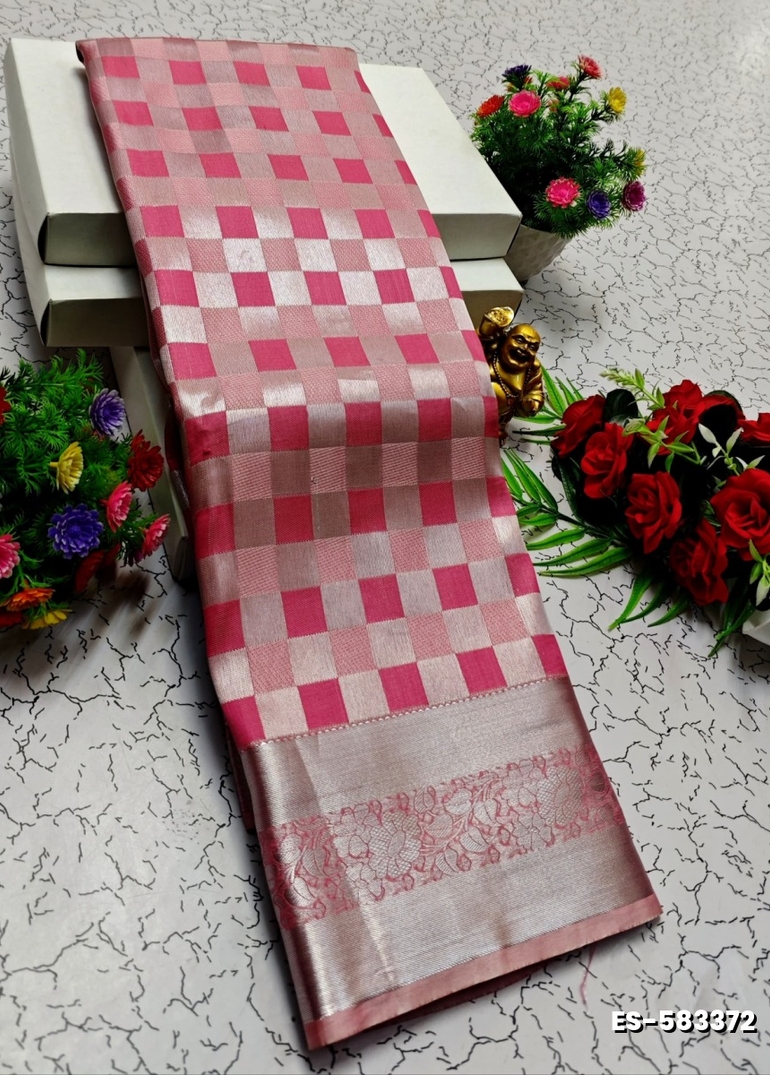 BRIDAL SILK GOLD SILVAR AND COPPER ZARI WEAVE AND WEDDING ART SILK SAREES - CORAL COLOUR