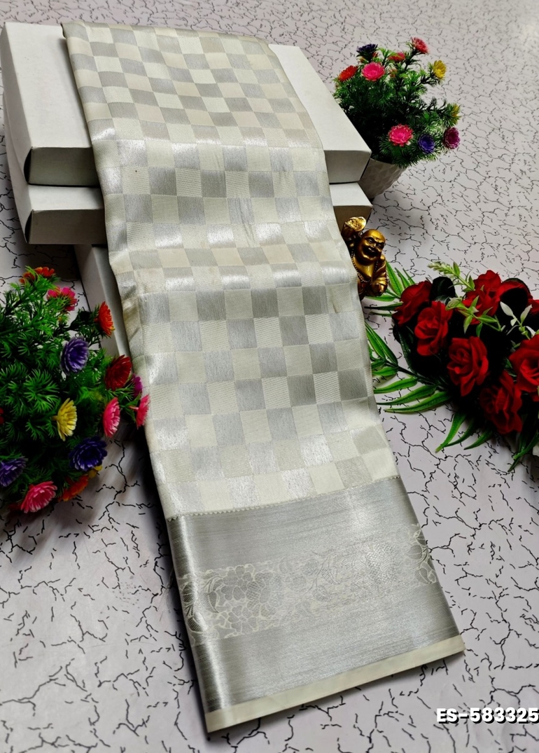 BRIDAL SILK GOLD SILVAR AND COPPER ZARI WEAVE AND WEDDING ART SILK SAREES - WHITE