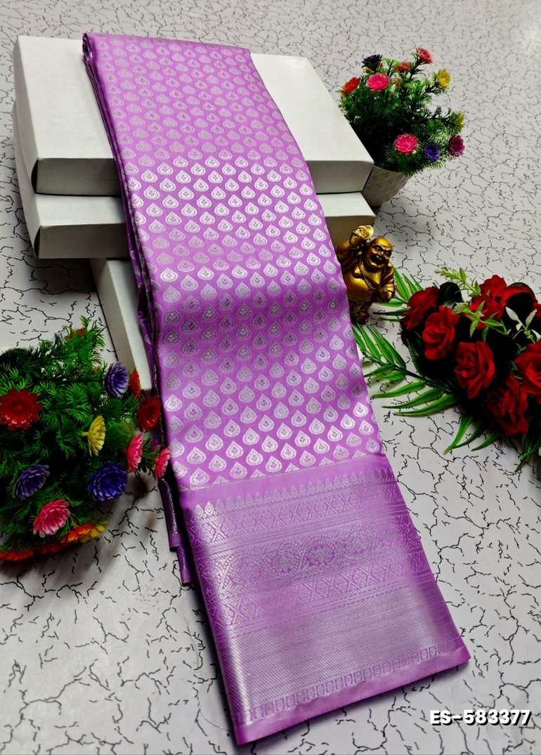 BRIDAL SILK GOLD SILVAR AND COPPER ZARI WEAVE AND WEDDING ART SILK SAREES - MAUVE COLOUR