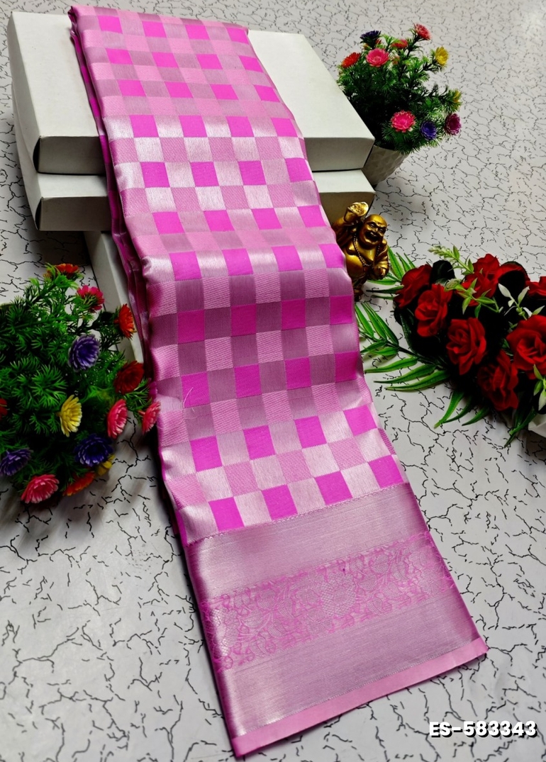 BRIDAL SILK GOLD SILVAR AND COPPER ZARI WEAVE AND WEDDING ART SILK SAREES - LIGHT PINK