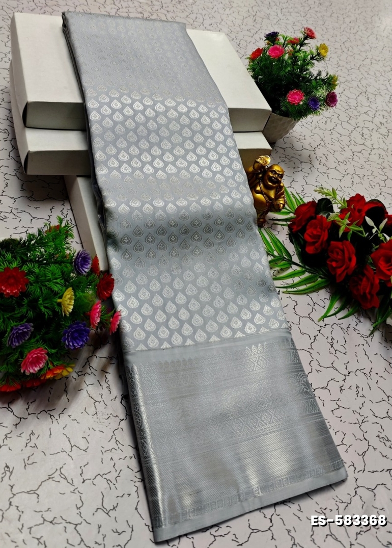 BRIDAL SILK GOLD SILVAR AND COPPER ZARI WEAVE AND WEDDING ART SILK SAREES - SILVAR COLOUR