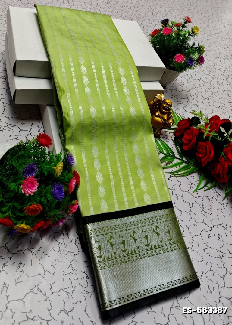 BRIDAL SILK GOLD SILVAR AND COPPER ZARI WEAVE AND WEDDING ART SILK SAREES - FLORAISON GREEN