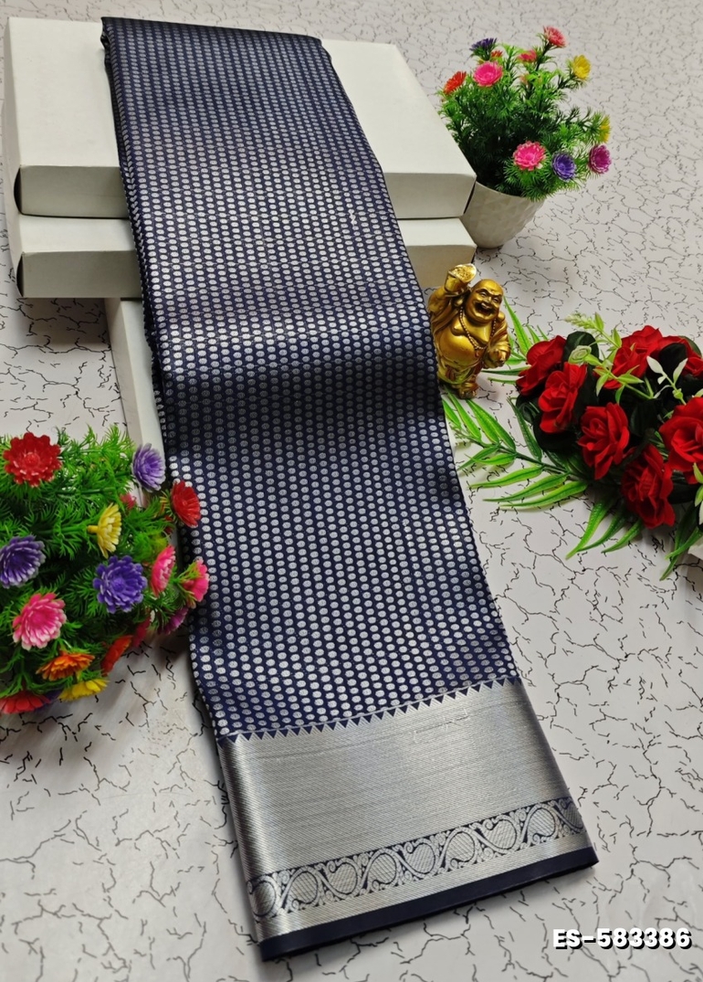 BRIDAL SILK GOLD SILVAR AND COPPER ZARI WEAVE AND WEDDING ART SILK SAREES - R BLUE