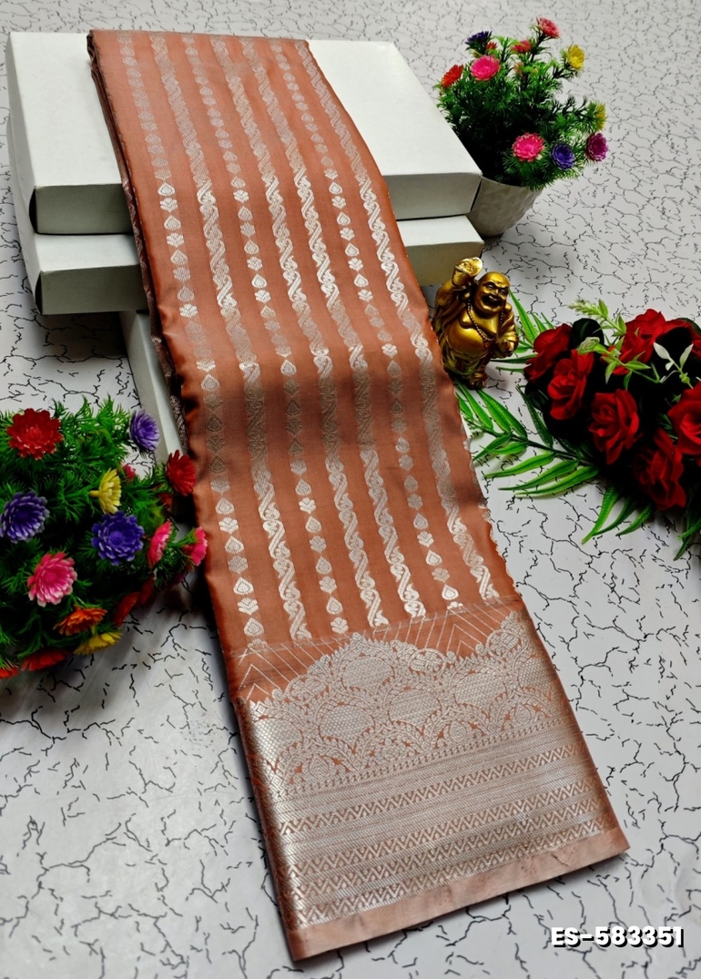 BRIDAL SILK GOLD SILVAR AND COPPER ZARI WEAVE AND WEDDING ART SILK SAREES - ONIYAN PINK