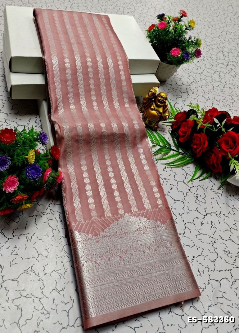 BRIDAL SILK GOLD SILVAR AND COPPER ZARI WEAVE AND WEDDING ART SILK SAREES - CREAM COLOR