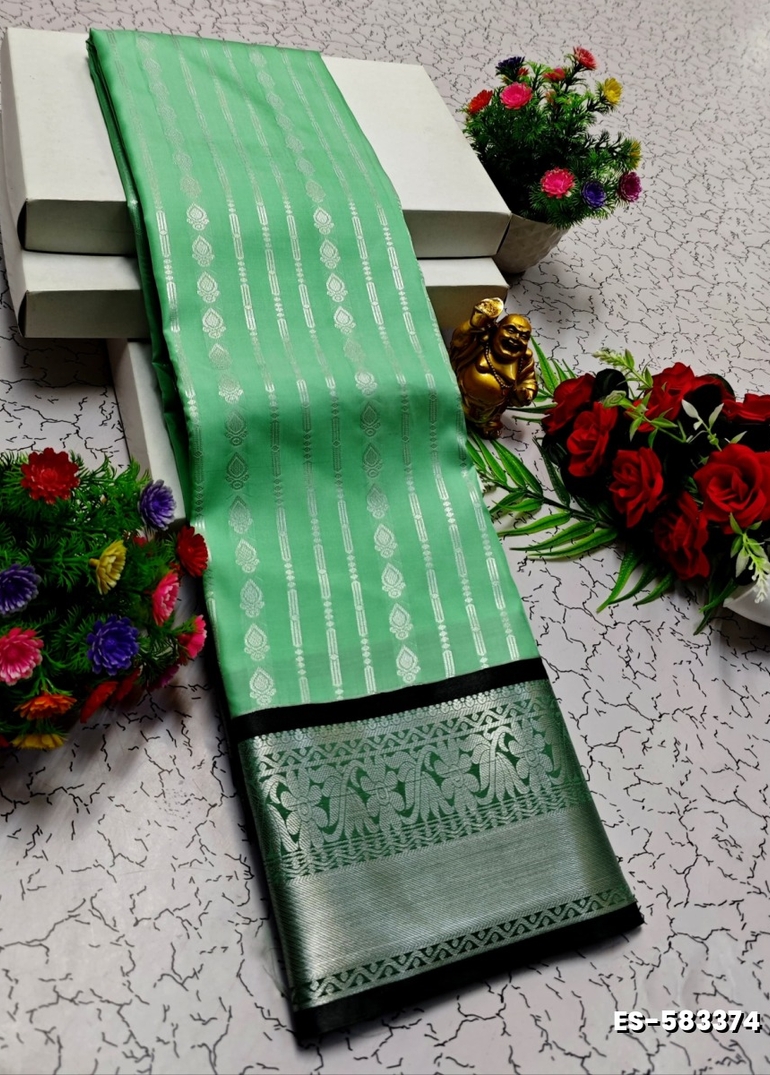 BRIDAL SILK GOLD SILVAR AND COPPER ZARI WEAVE AND WEDDING ART SILK SAREES - EMERALD COLOUR