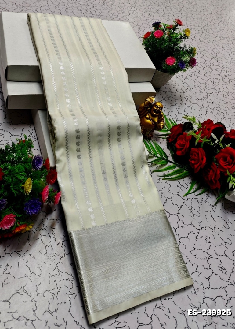 BRIDAL SILK GOLD SILVAR AND COPPER ZARI WEAVE AND WEDDING ART SILK SAREES - WHITE (1)