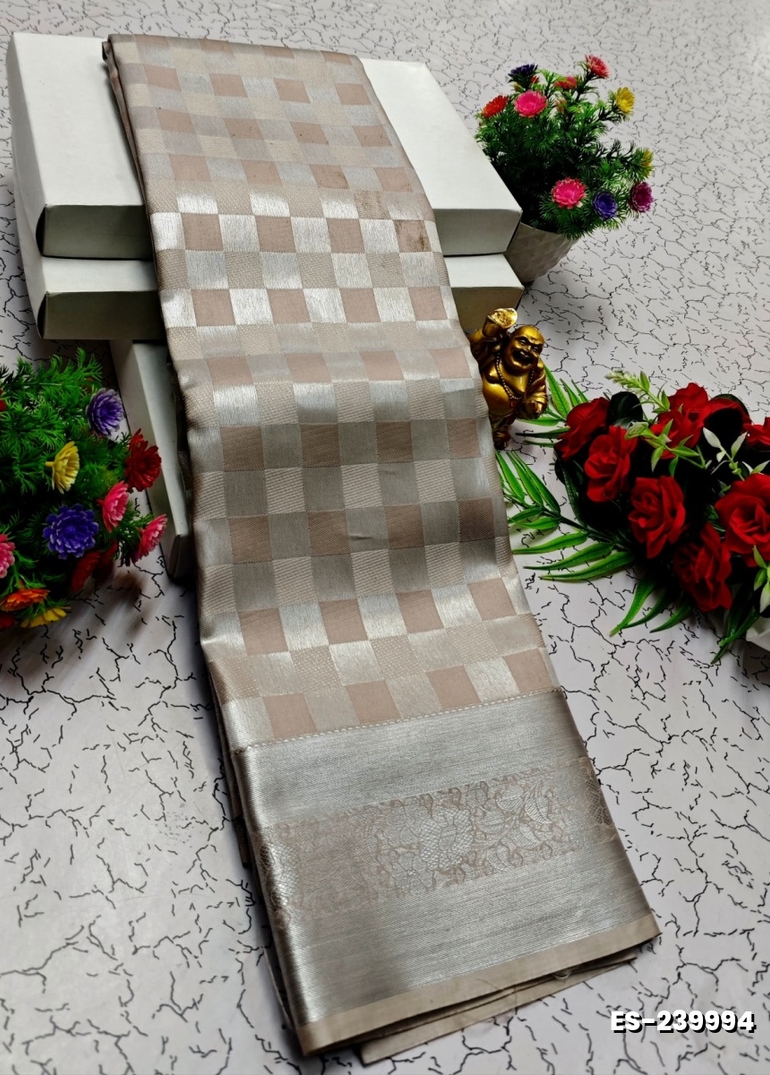 BRIDAL SILK GOLD SILVAR AND COPPER ZARI WEAVE AND WEDDING ART SILK SAREES - CHOCOLATE COLOR