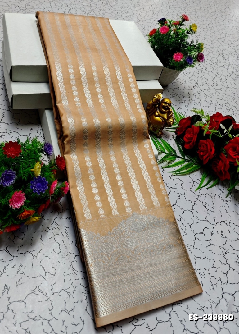 BRIDAL SILK GOLD SILVAR AND COPPER ZARI WEAVE AND WEDDING ART SILK SAREES - TANGERINE COLOUR