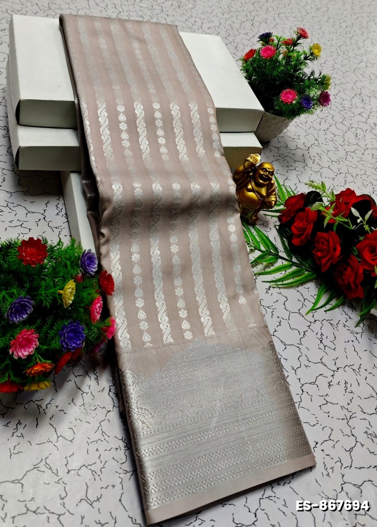 BRIDAL SILK GOLD SILVAR AND COPPER ZARI WEAVE AND WEDDING ART SILK SAREES - CHOCOLATE COLOR (1)