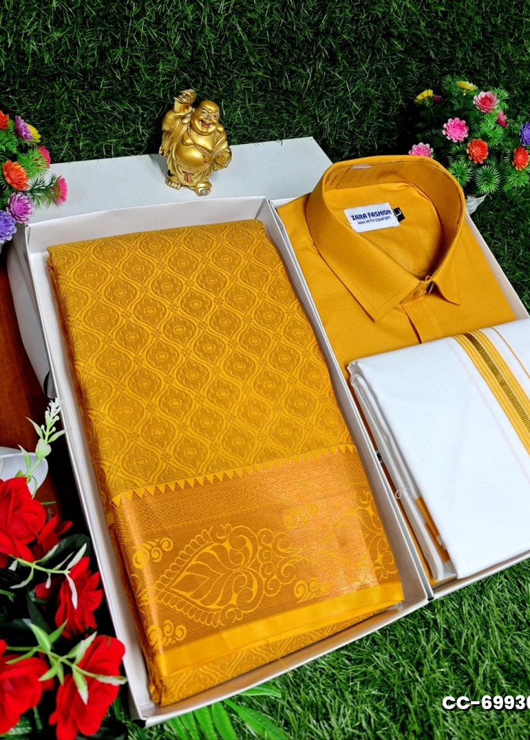 COUPLE COMBO MATCHING AND MATCHING TRADITIONAL SET MATCHING COMBO FOR FESTIVAL SEASONS - YELLOW COLOR