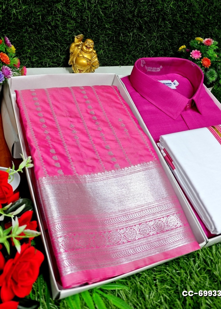 COUPLE COMBO MATCHING AND MATCHING TRADITIONAL SET MATCHING COMBO FOR FESTIVAL SEASONS - DARK PINK