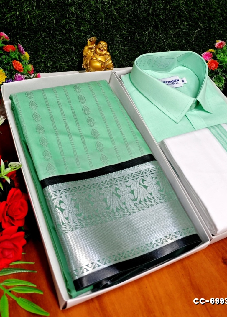 COUPLE COMBO MATCHING AND MATCHING TRADITIONAL SET MATCHING COMBO FOR FESTIVAL SEASONS - TURQUOISE GREEN