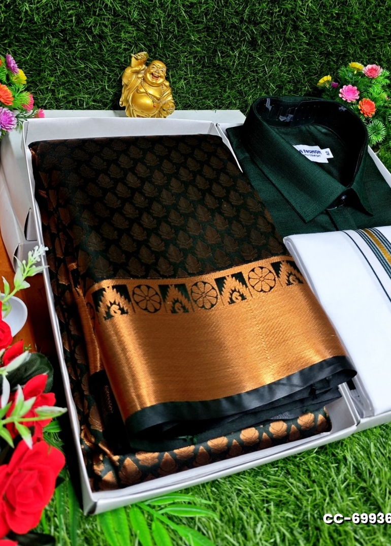 COUPLE COMBO MATCHING AND MATCHING TRADITIONAL SET MATCHING COMBO FOR FESTIVAL SEASONS - GREEN COLOUR