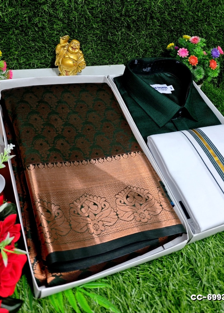 COUPLE COMBO MATCHING AND MATCHING TRADITIONAL SET MATCHING COMBO FOR FESTIVAL SEASONS - GREEN