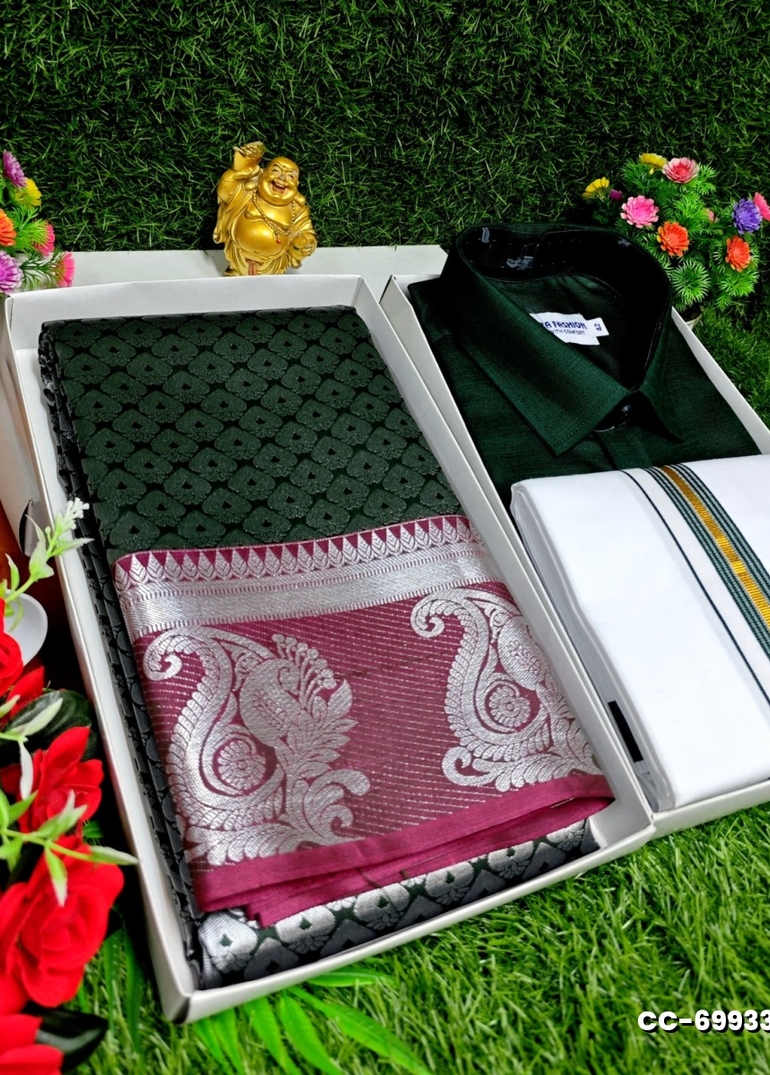 COUPLE COMBO MATCHING AND MATCHING TRADITIONAL SET MATCHING COMBO FOR FESTIVAL SEASONS - BOTTLE GREEN