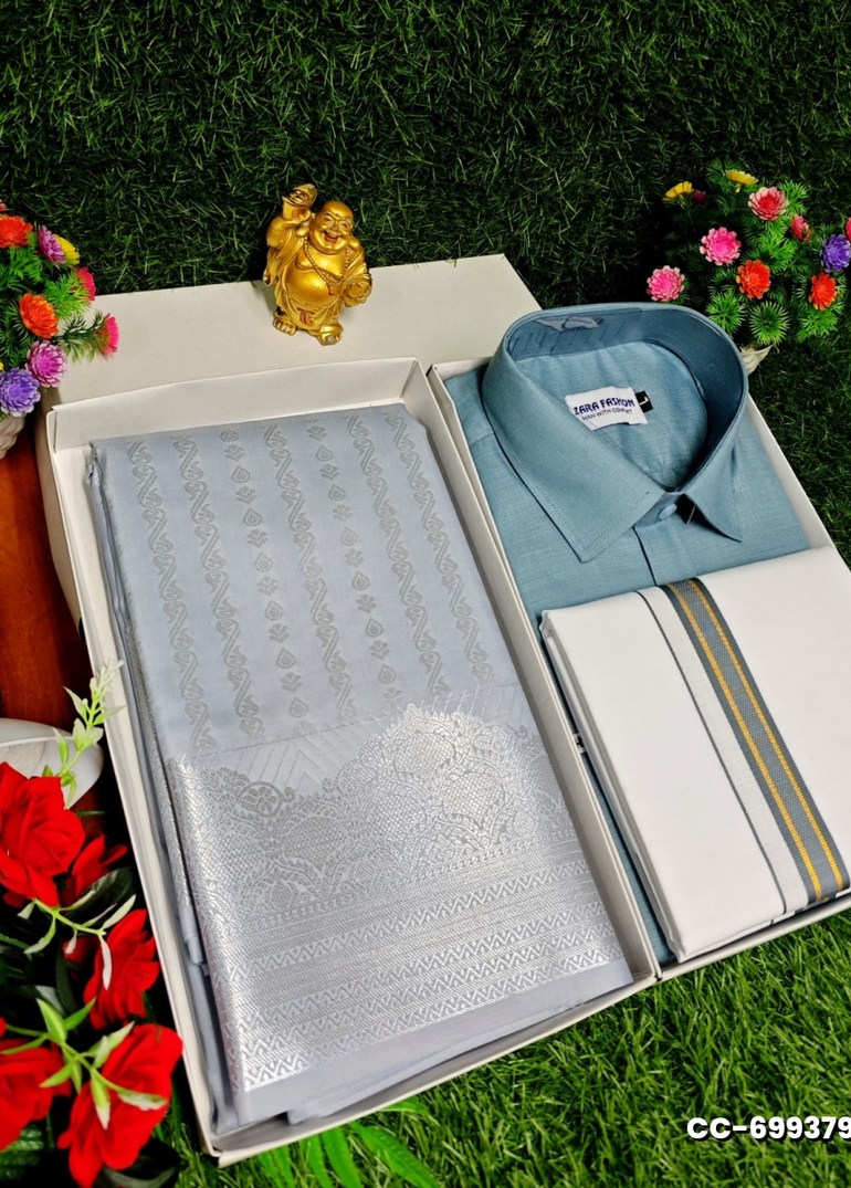 COUPLE COMBO MATCHING AND MATCHING TRADITIONAL SET MATCHING COMBO FOR FESTIVAL SEASONS - SLATE COLOUR