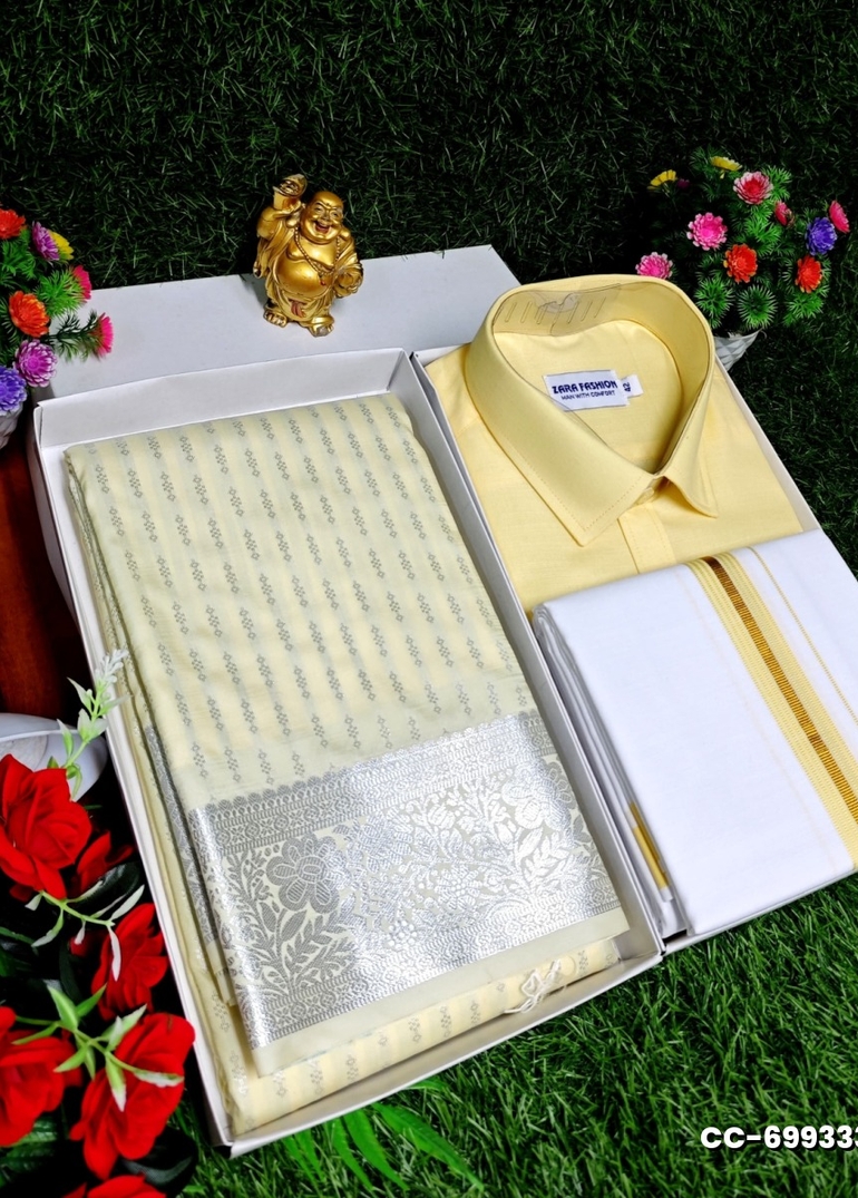 COUPLE COMBO MATCHING AND MATCHING TRADITIONAL SET MATCHING COMBO FOR FESTIVAL SEASONS - CREAM