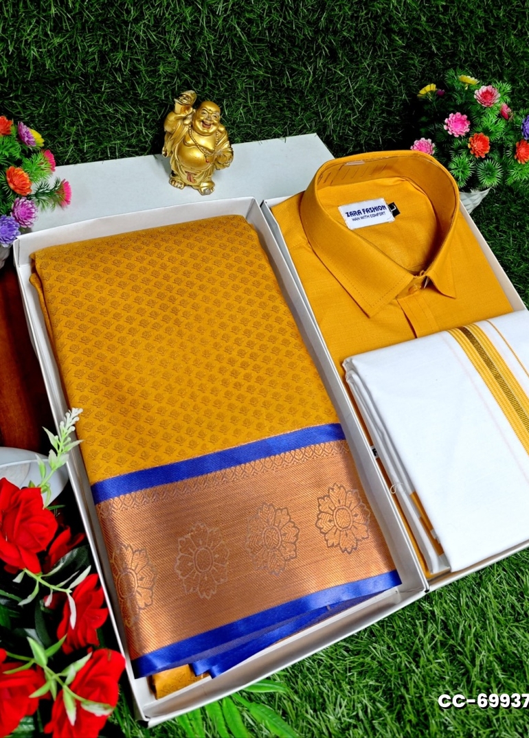 COUPLE COMBO MATCHING AND MATCHING TRADITIONAL SET MATCHING COMBO FOR FESTIVAL SEASONS - BRONCE COLOUR