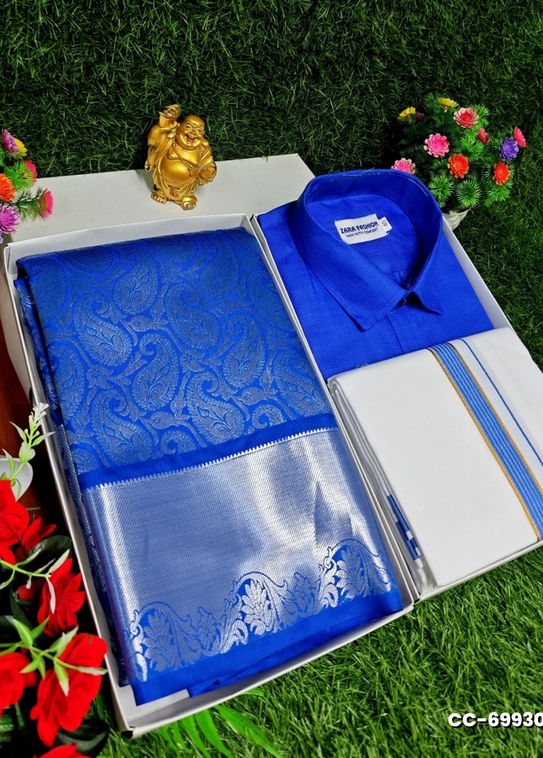 COUPLE COMBO MATCHING AND MATCHING TRADITIONAL SET MATCHING COMBO FOR FESTIVAL SEASONS - ROYAL BLUE