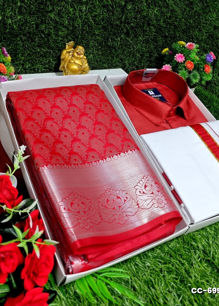 COUPLE COMBO MATCHING AND MATCHING TRADITIONAL SET MATCHING COMBO FOR FESTIVAL SEASONS - RED