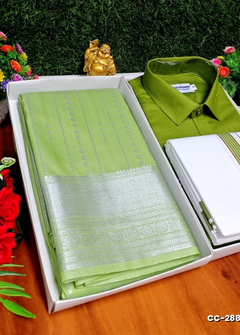 COUPLE COMBO MATCHING AND MATCHING TRADITIONAL SET MATCHING COMBO FOR FESTIVAL SEASONS - OLIVE GREEN (1)