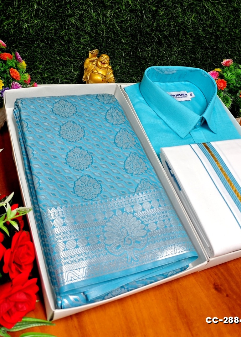 COUPLE COMBO MATCHING AND MATCHING TRADITIONAL SET MATCHING COMBO FOR FESTIVAL SEASONS - DARK SKY BLUE (1)