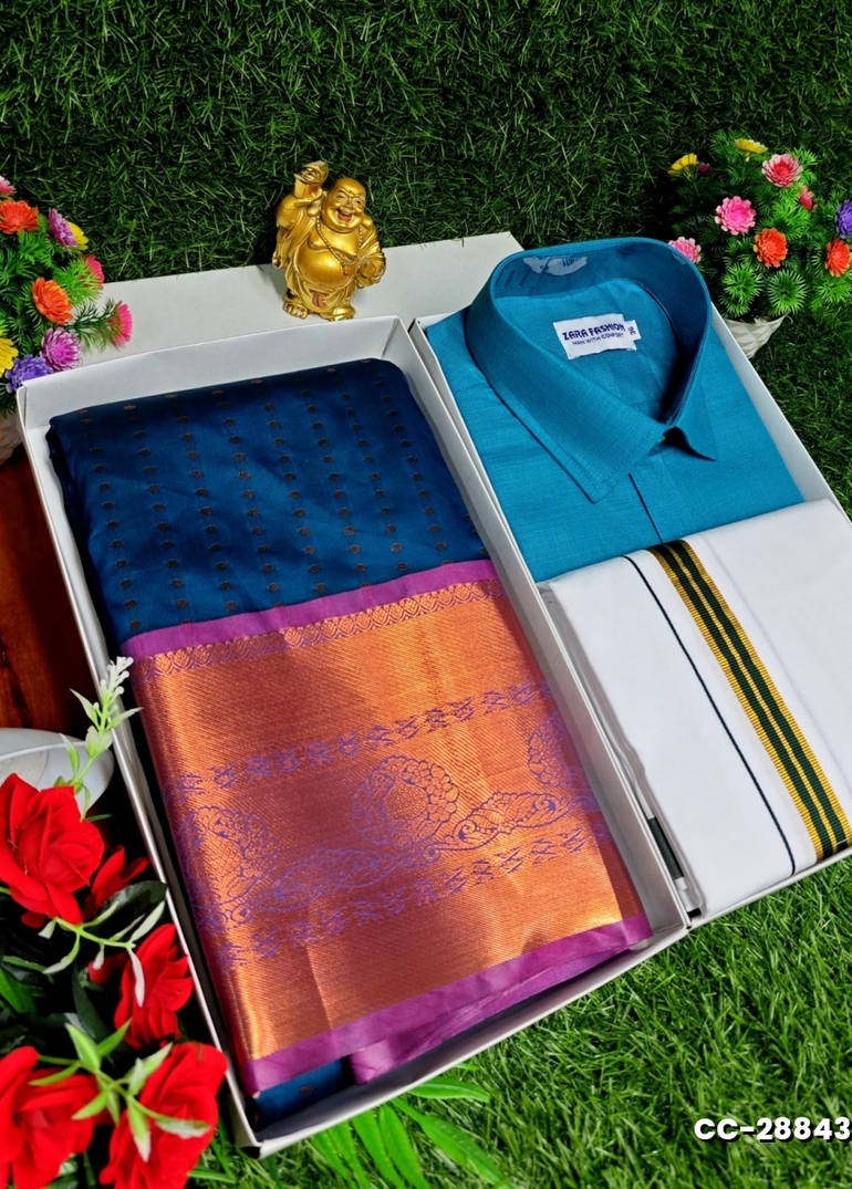 COUPLE COMBO MATCHING AND MATCHING TRADITIONAL SET MATCHING COMBO FOR FESTIVAL SEASONS - LIGHT BLUE (1)