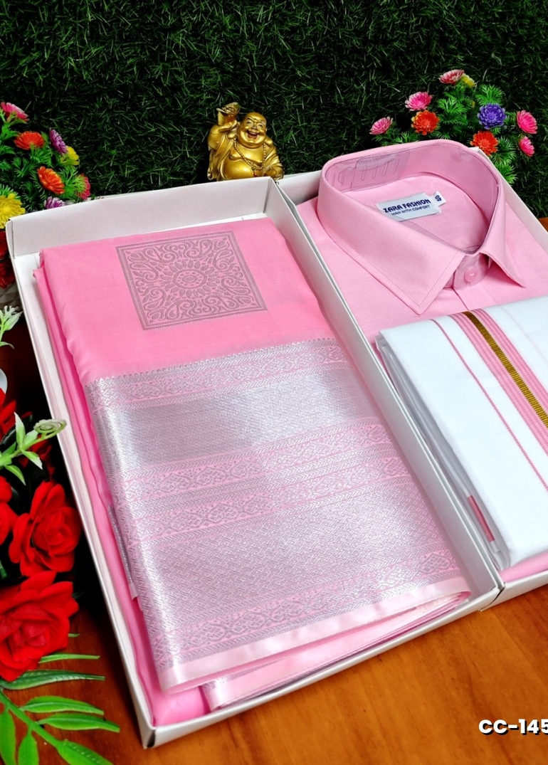 COUPLE COMBO MATCHING AND MATCHING TRADITIONAL SET MATCHING COMBO FOR FESTIVAL SEASONS - BABY PINK (2)