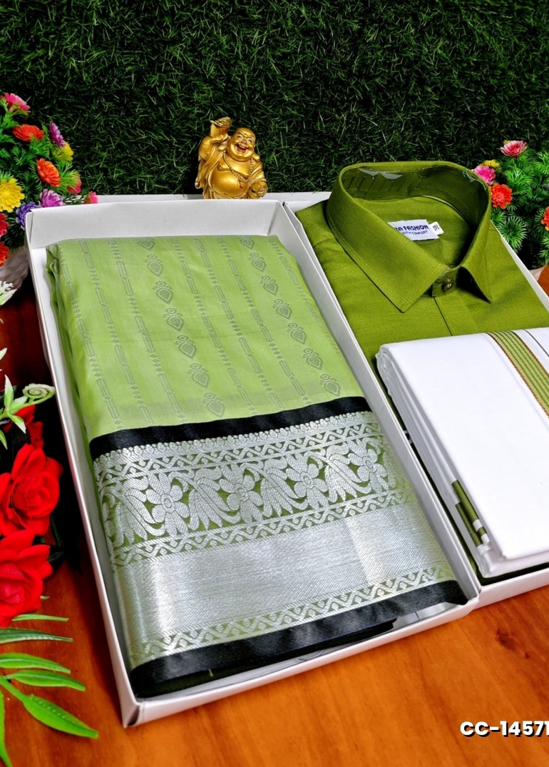 COUPLE COMBO MATCHING AND MATCHING TRADITIONAL SET MATCHING COMBO FOR FESTIVAL SEASONS - OLIVE GREEN (2)