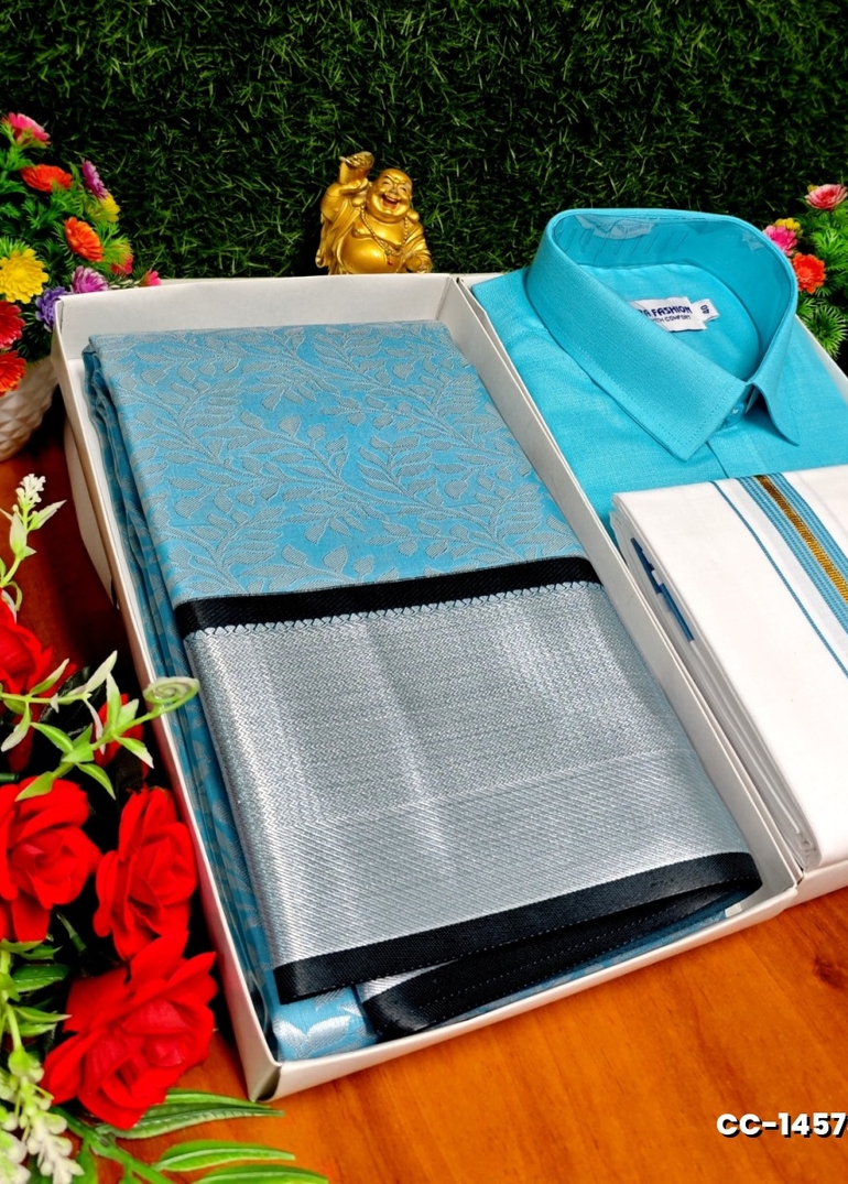 COUPLE COMBO MATCHING AND MATCHING TRADITIONAL SET MATCHING COMBO FOR FESTIVAL SEASONS - DARK SKY BLUE (2)
