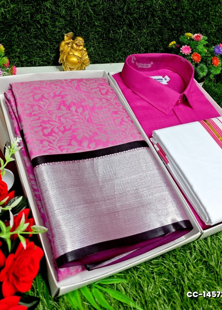 COUPLE COMBO MATCHING AND MATCHING TRADITIONAL SET MATCHING COMBO FOR FESTIVAL SEASONS - DARK PINK (2)