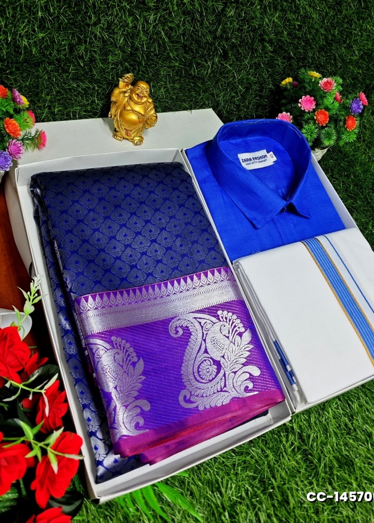 COUPLE COMBO MATCHING AND MATCHING TRADITIONAL SET MATCHING COMBO FOR FESTIVAL SEASONS - ROYAL BLUE (2)