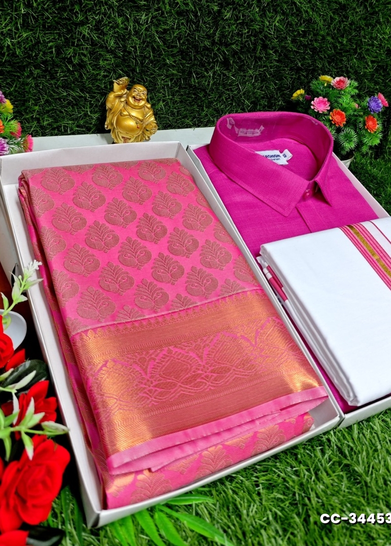 COUPLE COMBO MATCHING AND MATCHING TRADITIONAL SET MATCHING COMBO FOR FESTIVAL SEASONS - DARK PINK (4)