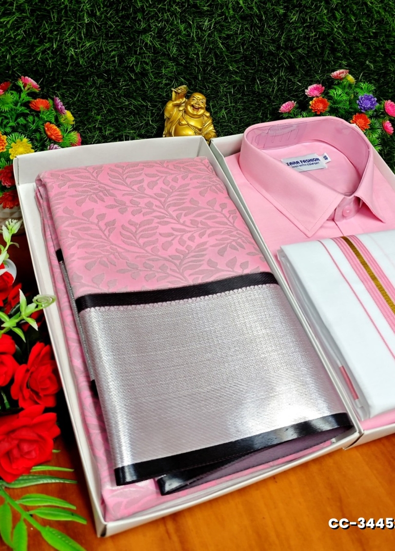 COUPLE COMBO MATCHING AND MATCHING TRADITIONAL SET MATCHING COMBO FOR FESTIVAL SEASONS - BABY PINK (4)