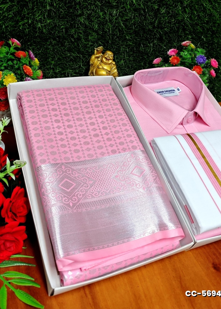 COUPLE COMBO MATCHING AND MATCHING TRADITIONAL SET MATCHING COMBO FOR FESTIVAL SEASONS - BABY PINK (5)