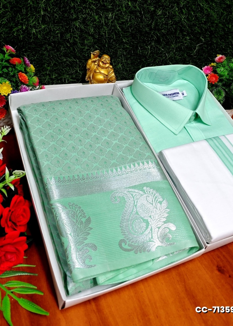 COUPLE COMBO MATCHING AND MATCHING TRADITIONAL SET MATCHING COMBO FOR FESTIVAL SEASONS - TURQUOISE GREEN (6)