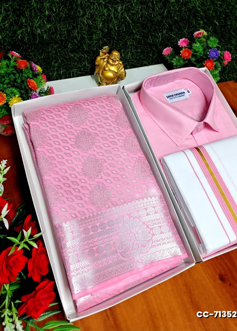 COUPLE COMBO MATCHING AND MATCHING TRADITIONAL SET MATCHING COMBO FOR FESTIVAL SEASONS - BABY PINK (6)