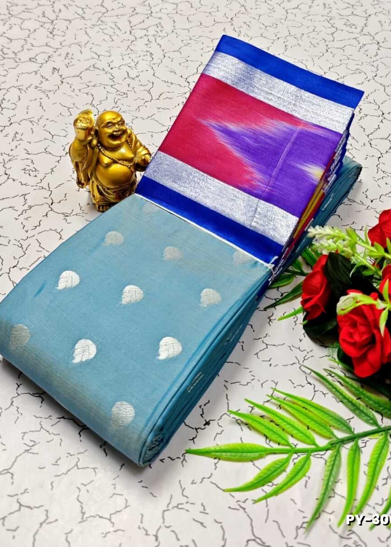 BANARASI POCHAMPALLY ALL OVER BODY SILVAR ZARI BUTTA DESIGN   FUNCTION WEAR SOFT SILK SAREES - BLUE SHADE