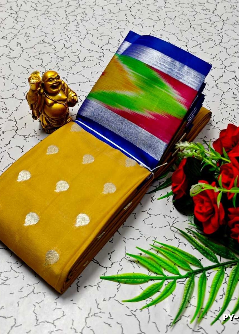BANARASI POCHAMPALLY ALL OVER BODY SILVAR ZARI BUTTA DESIGN   FUNCTION WEAR SOFT SILK SAREES - YELLOW COLOR