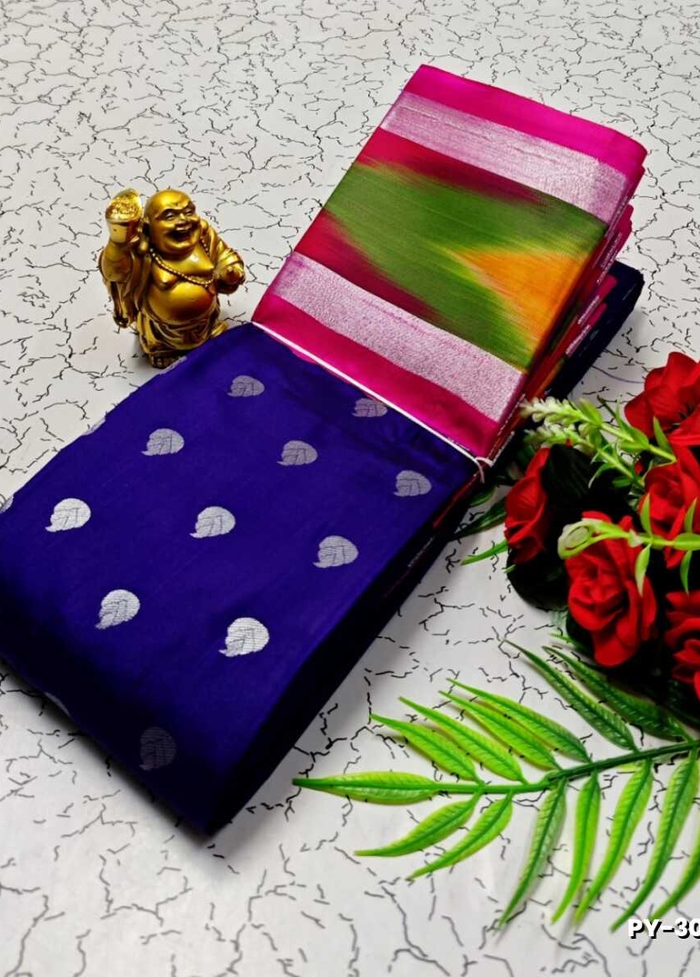 BANARASI POCHAMPALLY ALL OVER BODY SILVAR ZARI BUTTA DESIGN   FUNCTION WEAR SOFT SILK SAREES - R BLUE