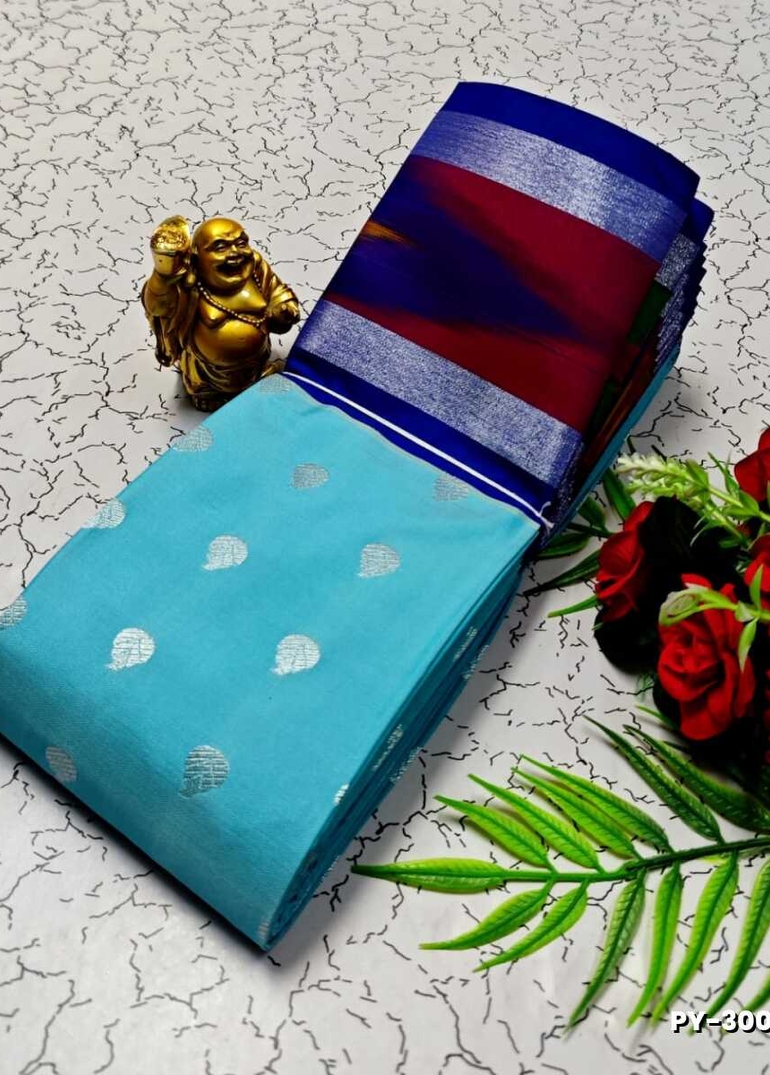BANARASI POCHAMPALLY ALL OVER BODY SILVAR ZARI BUTTA DESIGN   FUNCTION WEAR SOFT SILK SAREES - SKY BLUE