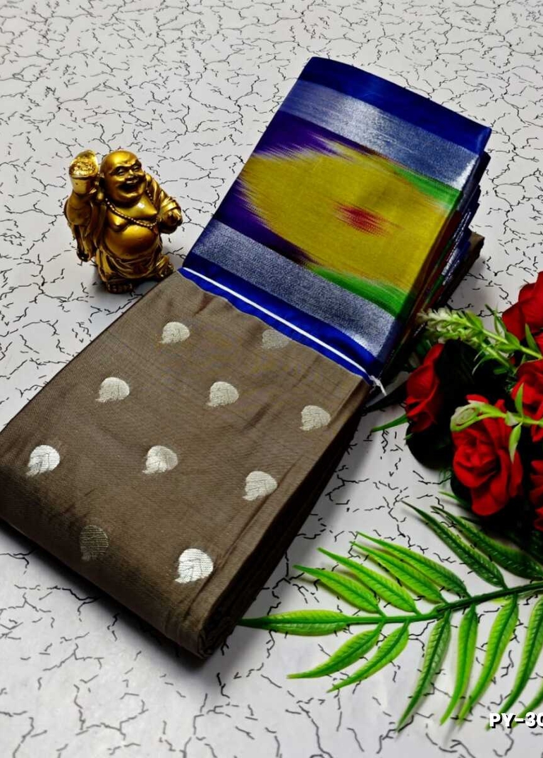 BANARASI POCHAMPALLY ALL OVER BODY SILVAR ZARI BUTTA DESIGN   FUNCTION WEAR SOFT SILK SAREES - CHOCOLATE COLOR