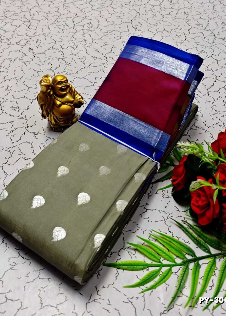 BANARASI POCHAMPALLY ALL OVER BODY SILVAR ZARI BUTTA DESIGN   FUNCTION WEAR SOFT SILK SAREES - SLATE COLOUR