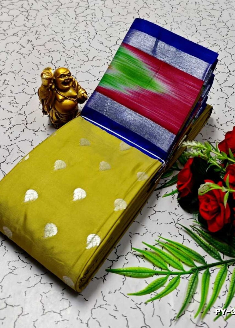 BANARASI POCHAMPALLY ALL OVER BODY SILVAR ZARI BUTTA DESIGN   FUNCTION WEAR SOFT SILK SAREES - PESTA GREEN