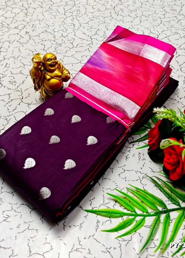 BANARASI POCHAMPALLY ALL OVER BODY SILVAR ZARI BUTTA DESIGN   FUNCTION WEAR SOFT SILK SAREES - PURPLE COLOUR