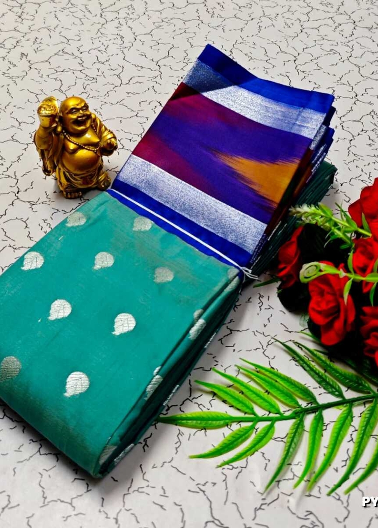 BANARASI POCHAMPALLY ALL OVER BODY SILVAR ZARI BUTTA DESIGN   FUNCTION WEAR SOFT SILK SAREES - TEAL COLOUR