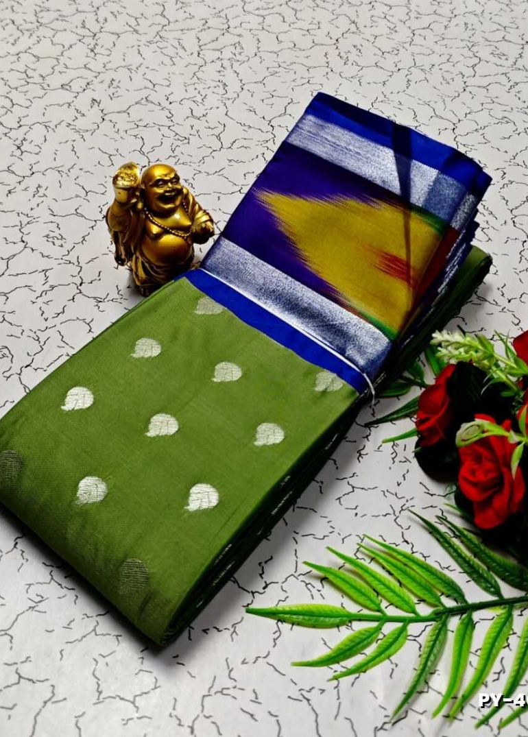 BANARASI POCHAMPALLY ALL OVER BODY SILVAR ZARI BUTTA DESIGN FUNCTION WEAR SOFT SILK SAREES - GREEN