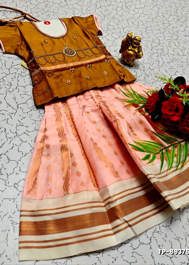 FESTIVAL AND FUNCTION WEAR TRADITIONAL KIDS PATTU PAVADAI STONE WORK DESIGN  - VENTHAYA COLOUR (4)